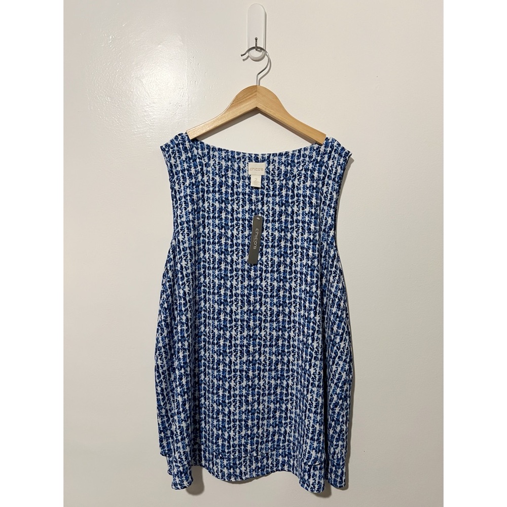 Chico's Blue & White Layered Flowy Flyaway Sleeveless  Top Size Large
